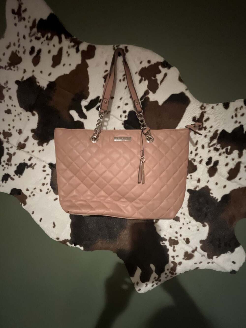 Jones New York Signature Quilted Blush Faux Leather Large Tote Handbag